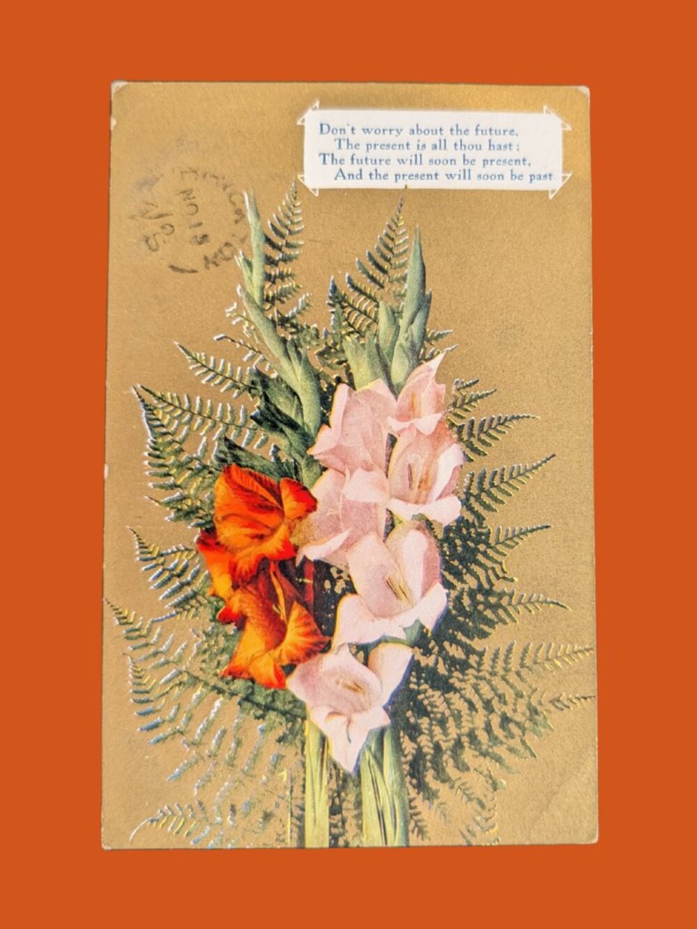 5/$25 Antique 1911 Gilded Postmarked Golden Age Floral Postcard Lilies and Poem